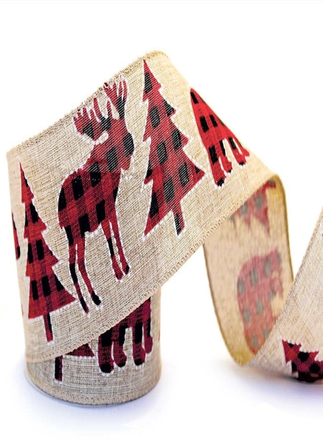 OLYPHAN Burlap Christmas Ribbon Wired Red Black Checkered Bufalo Reindeer, Snowman, Xmas Gnome 2.5 Inch 18 Yds Wire Set Gnomes Design Gift Wrapping Bows Decorating Bow Christmas Tree Wrap Around Garland Decor - Image 4